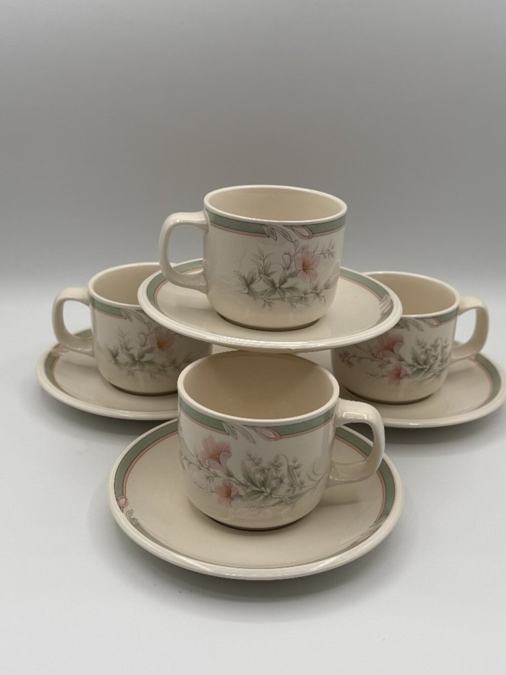 Noritake Deerfield Cup and Saucer Set: Keltcraft Misty Isle Collection Set of 4